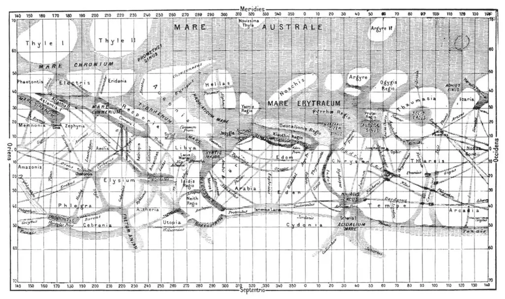 Giovanni Schiaparelli Detaylı Mars Haritası