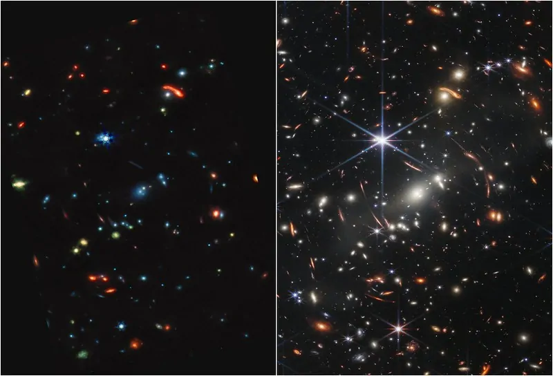 Sol taraftaki Hubble / Sağ taraftaki Webb Uzay Teleskobu(SMACS 0723)